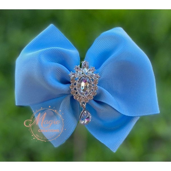 Baby Blue Ribbon Hair Bow with Gem