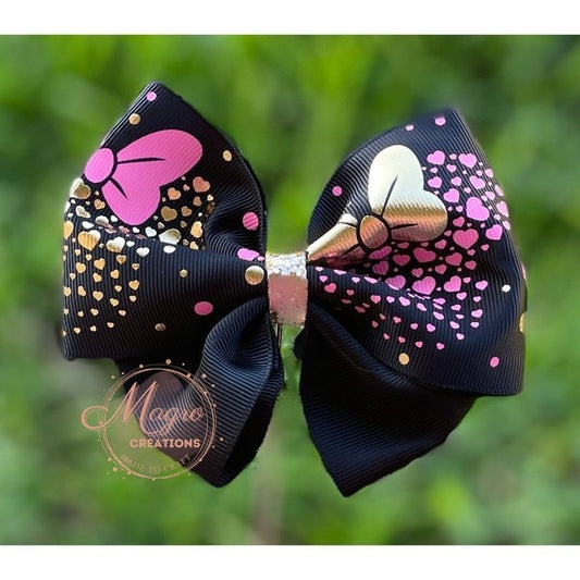 Pink and Gold Foil Girl Heart Ribbon Hair Bow