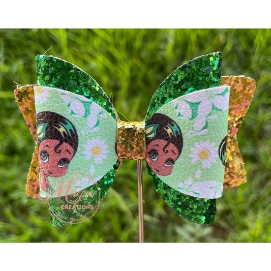 Girl Princess and the Frog Faux Leather Hair Bow
