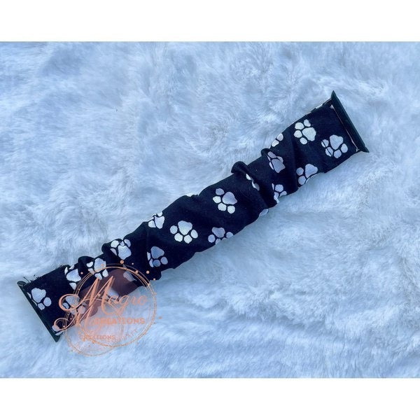 Dog Puppy Pawprint Scrunchie Fabric Watch Band