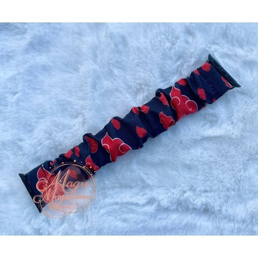 Red Clouds Scrunchie Fabric Watch Band