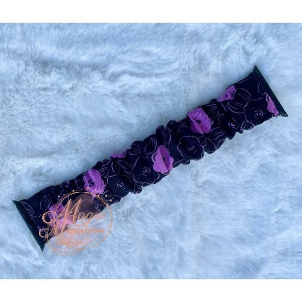 Purple Flower Scrunchie Fabric Watch Band