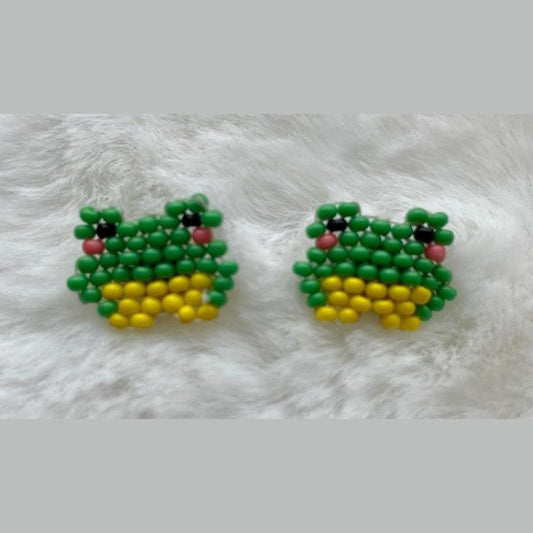 Frog Animal Beaded Stud Earrings