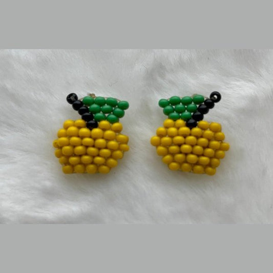 Yellow Apple Fruit Beaded Stud Earrings