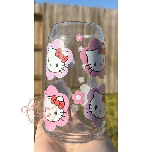 Pink and Purple Kitty Libbey Glass Cup
