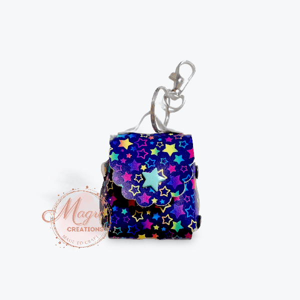 Colorful Star Faux Leather Earphones Holder Backpack Purse Clip