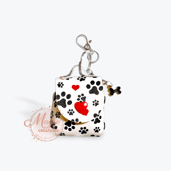 Puppy Dog Paw Pet Animal Theme Faux Leather Earphones Holder Backpack Purse Clip with Charm