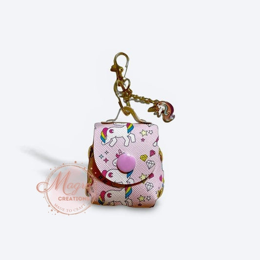 Unicorn Faux Leather Earphones Holder Backpack Purse Clip with Charm