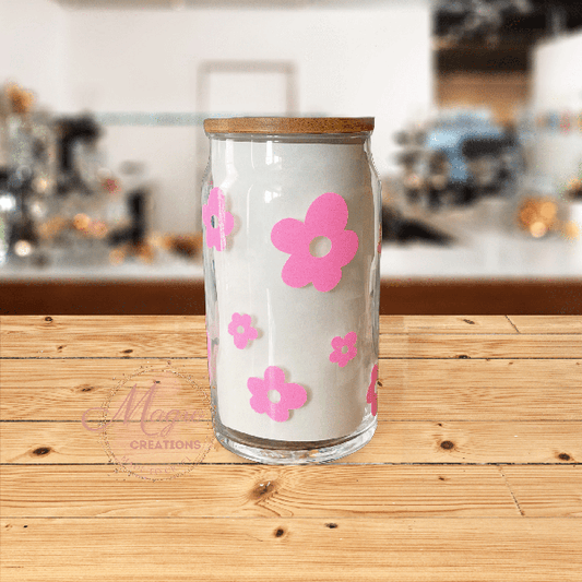 Pink Flowers Libbey Glass Drink Cup