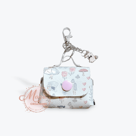Rabbit Wonderland Forest Cartoon Faux Leather Earphones Holder Backpack Purse Clip with Charm