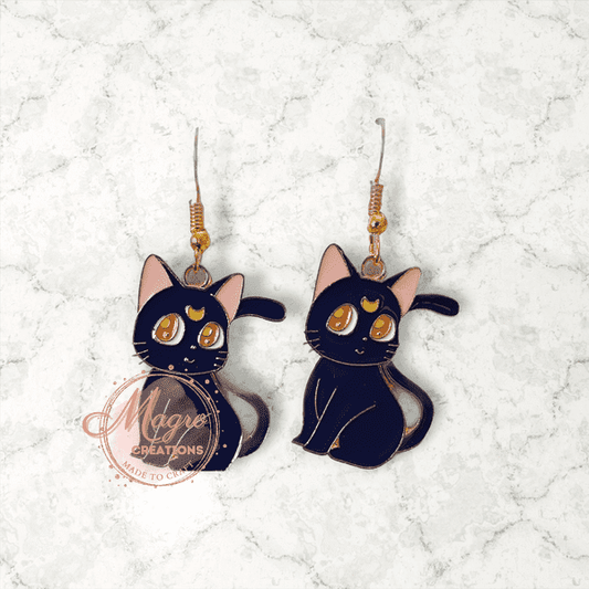 Black Moon Cat Earrings