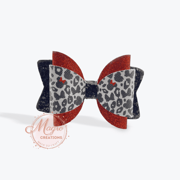 Handmade Black and Red Leopard Print Faux Leather Hair Bow