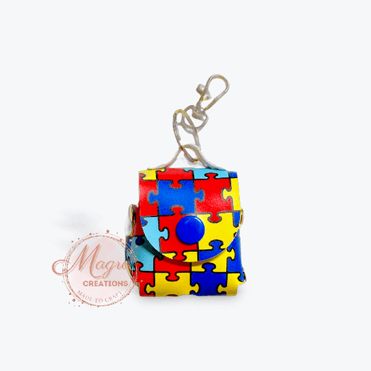 Puzzle Autism Awareness Faux Leather Earphones Holder Backpack Purse Clip