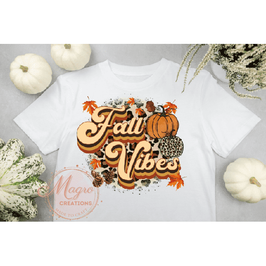 Fall Vibes Leaves Pumpkin Shirt HTV Transfer Print