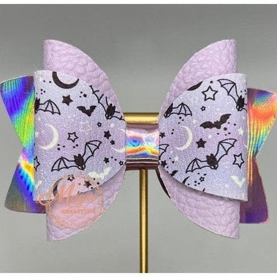 Lilac Halloween Theme Holographic Faux Leather Hair Bow