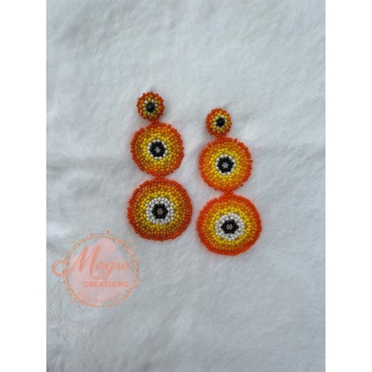 Triple Rounded Orange Yellow Beaded Dangling Earrings
