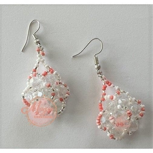 Coral and White Beaded Earrings