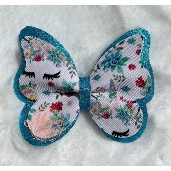 Handmade Unicorn Butterfly Shaped Faux Leather Hair Bow