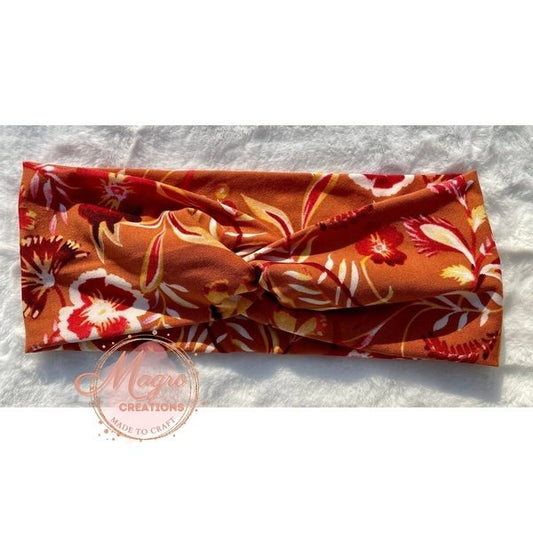 Orange and Red Flowers Twist Top Soft and Stretchy Headband