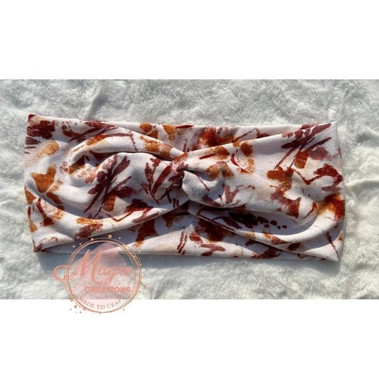 Copper Brown Flowers Twist Top Soft and Stretchy Headband