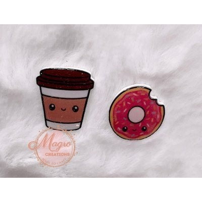 Cartoon Coffee and Donut Acrylic Stud Earrings