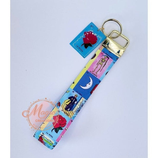 Loteria Faux Leather Key Fob Keychain Wristlet Double Sided with Charm