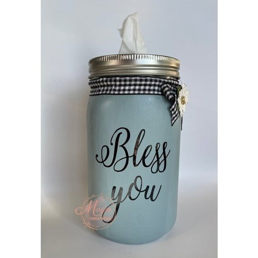 Blue "Bless You" Mason Tissue Jar