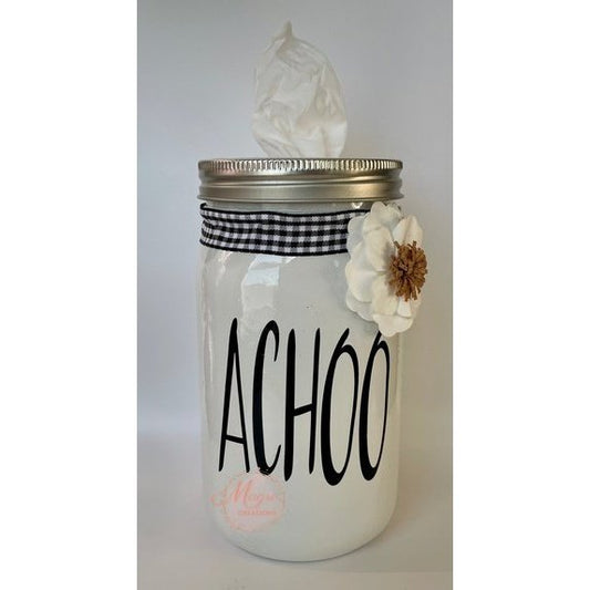 White "Achoo" Mason Tissue Jar