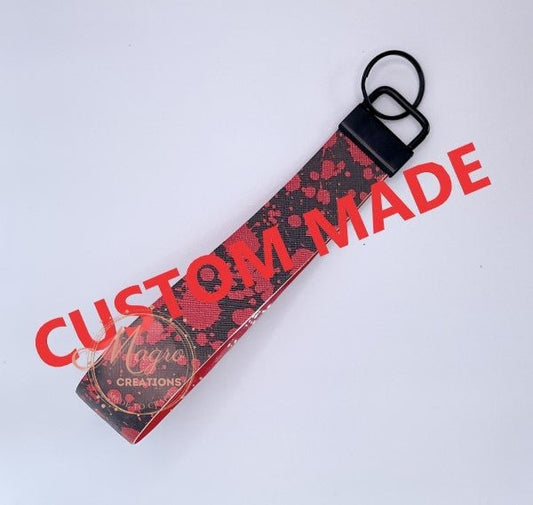 Customized Faux Leather Key Fob Keychain Wristlet