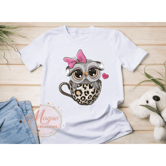Owl in a Cup Shirt HTV Transfer Print